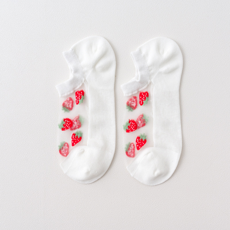 Glass Silk Socks Spring Summer Lightweight Breathable Wind Institute Socks Jacquard Fruit Silk Stockings Ankle Stockings